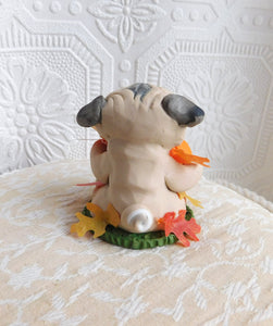 Autumn Pug with Pumpkins & Leaves Hand Sculpted Collectible