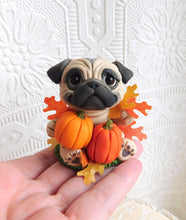 Load image into Gallery viewer, Autumn Pug with Pumpkins &amp; Leaves Hand Sculpted Collectible