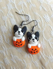 Load image into Gallery viewer, Boston Terrier Halloween Earrings Clay Sculpted Jewelry