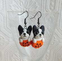 Load image into Gallery viewer, Boston Terrier Halloween Earrings Clay Sculpted Jewelry