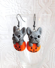 Load image into Gallery viewer, Frenchie Halloween Earrings Clay Sculpted Jewelry