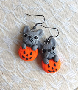 Frenchie Halloween Earrings Clay Sculpted Jewelry
