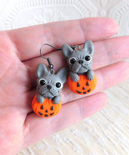 Frenchie Halloween Earrings Clay Sculpted Jewelry
