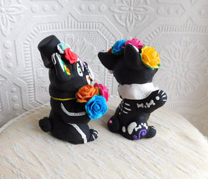 Dia de Muertos/Day of the dead French Bulldog Couple Hand Sculpted Clay Collectibles