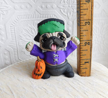 Load image into Gallery viewer, Halloween Franken-Pug with Pumpkin Hand Sculpted Collectible