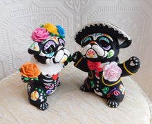 Load image into Gallery viewer, Dia de Muertos/Day of the dead Pug Couple Hand Sculpted Clay Collectibles