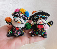 Load image into Gallery viewer, Dia de Muertos/Day of the dead Pug Couple Hand Sculpted Clay Collectibles