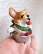 Load image into Gallery viewer, Autumn Corgi Bobbing for Apples Hand Sculpted Collectible