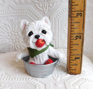 Autumn Westie Bobbing for Apples Hand Sculpted Collectible