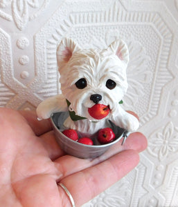 Autumn Westie Bobbing for Apples Hand Sculpted Collectible