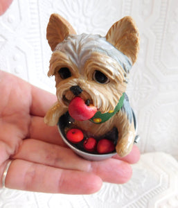 Autumn Yorkshire Terrier Bobbing for Apples Hand Sculpted Collectible