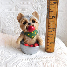 Load image into Gallery viewer, Autumn Yorkshire Terrier Bobbing for Apples Hand Sculpted Collectible