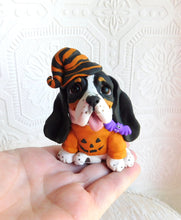 Load image into Gallery viewer, Halloween Basset Hound with Bat Hand Sculpted Collectible