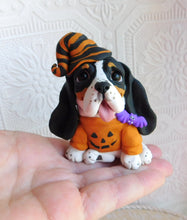 Load image into Gallery viewer, Halloween Basset Hound with Bat Hand Sculpted Collectible