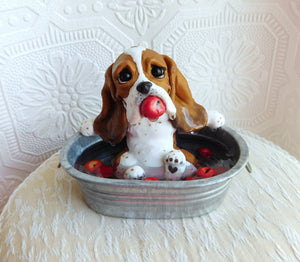 Basset Hound Bobbing for Apples Hand Sculpted Collectible