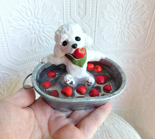 Poodle Bobbing for Apples Hand Sculpted Collectible