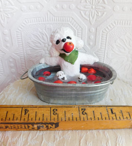 Poodle Bobbing for Apples Hand Sculpted Collectible