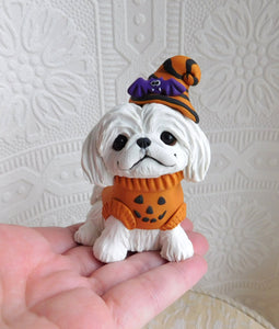 Halloween Pekingese with Bat Hand Sculpted Collectible