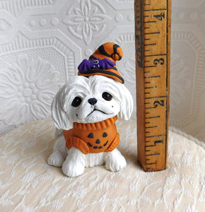 Halloween Pekingese with Bat Hand Sculpted Collectible