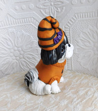 Load image into Gallery viewer, Halloween Shih Tzu with Pumpkin Sweater Hand Sculpted Collectible