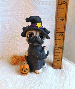 Pug Halloween Witch Sculpture hand sculpted Collectible