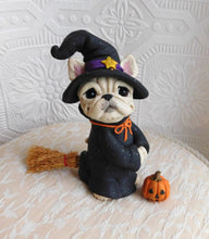 Load image into Gallery viewer, French Bulldog Halloween Witch Sculpture hand sculpted Collectible