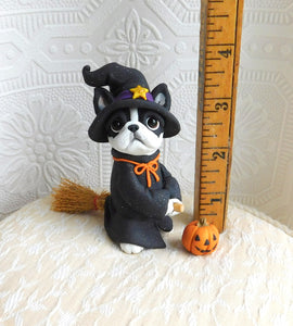 Boston Terrier Halloween Witch Sculpture hand sculpted Collectible