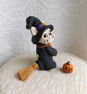 French Bulldog Halloween Witch Sculpture hand sculpted Collectible