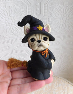 French Bulldog Halloween Witch Sculpture hand sculpted Collectible
