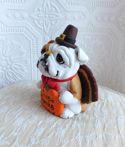 Thanksgiving Give Thanks "turkey" English Bulldog  Hand Sculpted Collectible