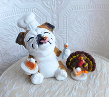 Load image into Gallery viewer, Thanksgiving &quot;Best part of the day&quot; Bulldog Chef &amp; turkey Hand Sculpted Collectible