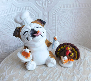 Thanksgiving "Best part of the day" Bulldog Chef & turkey Hand Sculpted Collectible