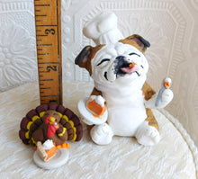 Load image into Gallery viewer, Thanksgiving &quot;Best part of the day&quot; Bulldog Chef &amp; turkey Hand Sculpted Collectible