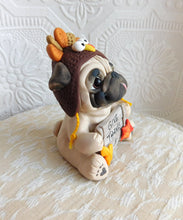 Load image into Gallery viewer, Thanksgiving Give Thanks Turkey Hat Pug  Hand Sculpted Collectible
