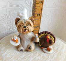 Load image into Gallery viewer, Thanksgiving &quot;Best part of the day&quot; Yorkshire Terrier Chef &amp; turkey Hand Sculpted Collectible