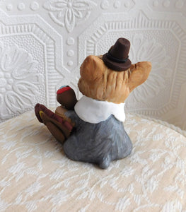 Thanksgiving Pilgrim with Turkey friend Yorkshire Terrier  Hand Sculpted Collectible