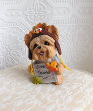 Load image into Gallery viewer, Thanksgiving Give Thanks Turkey Hat Yorkshire Terrier Hand Sculpted Collectible