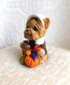 Thanksgiving Pilgrim Yorkshire Terrier Hand Sculpted Collectible