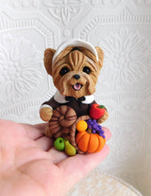 Load image into Gallery viewer, Thanksgiving Pilgrim Yorkshire Terrier Hand Sculpted Collectible