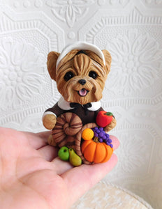 Thanksgiving Pilgrim Yorkshire Terrier Hand Sculpted Collectible