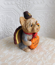 Load image into Gallery viewer, Thanksgiving Give Thanks Turkey Hat Yorkie  Hand Sculpted Collectible