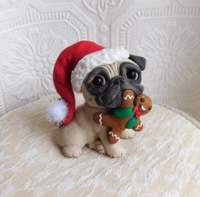 Load image into Gallery viewer, Christmas Cutie Pug with Gingerbread man Hand Sculpted Collectible