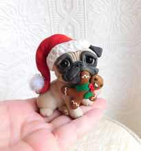 Load image into Gallery viewer, Christmas Cutie Pug with Gingerbread man Hand Sculpted Collectible
