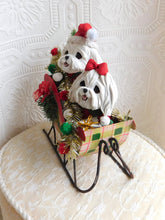 Load image into Gallery viewer, Maltese Couple Christmas Sleigh Hand sculpted Clay Collectible