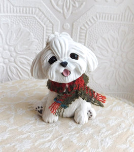 Maltese Winter cutie Hand Sculpted Clay Collectible