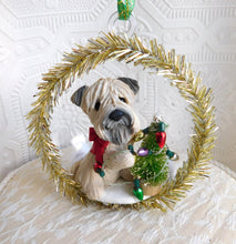 Load image into Gallery viewer, Soft Coated Wheaten Terrier Decorating the tree Christmas ornament Hand Sculpted Collectible