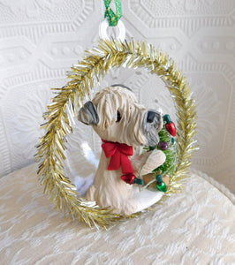 Soft Coated Wheaten Terrier Decorating the tree Christmas ornament Hand Sculpted Collectible