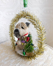 Load image into Gallery viewer, Soft Coated Wheaten Terrier Decorating the tree Christmas ornament Hand Sculpted Collectible