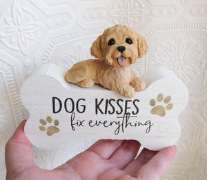 Goldendoodle "Dog Kisses" bone sign hand sculpted Collectible Decor