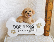 Load image into Gallery viewer, Goldendoodle &quot;Dog Kisses&quot; bone sign hand sculpted Collectible Decor